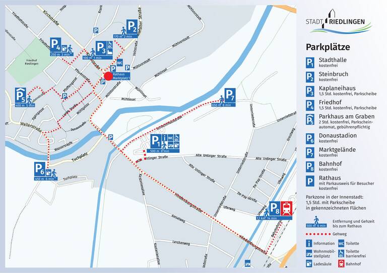 Übersichtsplan über die Parkplätze in der Innenstadt Riedlingen