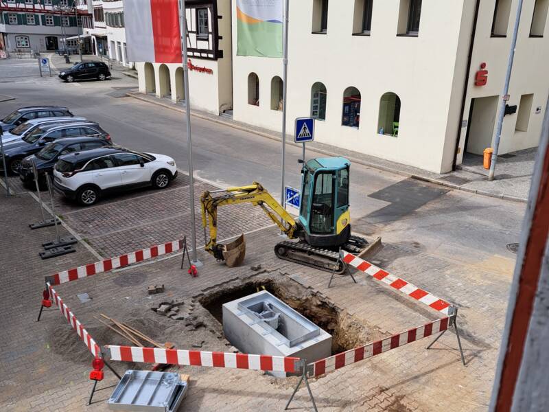 Der Baumständer vor dem Rathaus