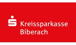 Logo der Kreissparkasse Biberach in weißer Schrift auf rotem Grund.